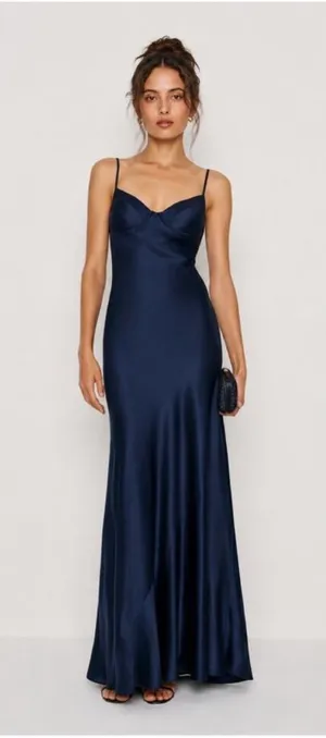 Reformation Neva Silk Dress Navy Size 8 thumbnail 1