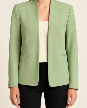 Zara Light Green Collarless Open Front Blazer Jacket Tailored S thumbnail 1
