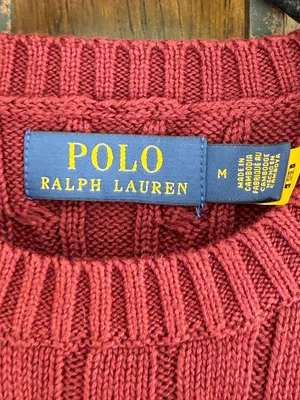 Polo by Ralph Lauren Women's Cable Knit Crewneck Sweater in Burgundy Size M thumbnail 3