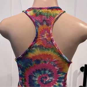 NYC women’s L mesh swim coverup Multicolor Knit Fabric Tye dye side slit thumbnail 10