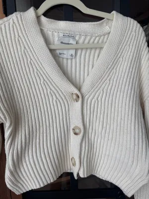 Abercrombie merino wool cardigan sweater ribbed cropped button down knit thumbnail 6