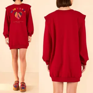 Farm Rio X Anthropologie Warm Welcome Sweatdress Sweatshirt Dress Burgundy Red thumbnail 4