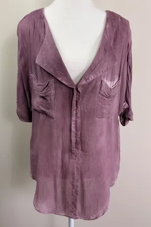 Free People Purple Acid Wash Oversized V-Neck Tunic Blouse Womens Medium thumbnail 1