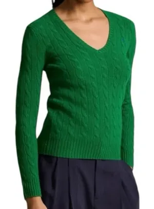 Vintage American Eagle Kelly Green Cable Knit V-Neck Sweater Large Y2K thumbnail 1