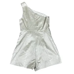 Pants Store One Shoulder Snakeskin Print Romper Silver Metallic Skort Size M thumbnail 4