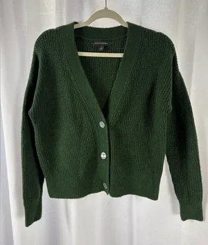 Banana Republic Green Aire Wool Blend Cardigan Waffle Knit‎ Small GUC thumbnail 1