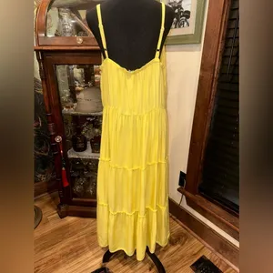 FEATHER Yellow Boho Embroidered Tiered Maxi Dress Plus 2X Coastal Summer Rayon thumbnail 6