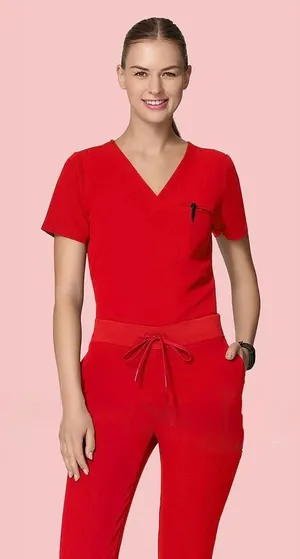 Mandala 6 Pocket Scrub Top Bright Red Women’s Size Medium thumbnail 1