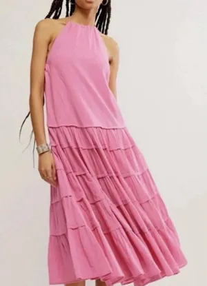 NEW Free People Somewhere Sunny Maxi Dress Pink Halter Tiered Drop Waist Size XL thumbnail 1