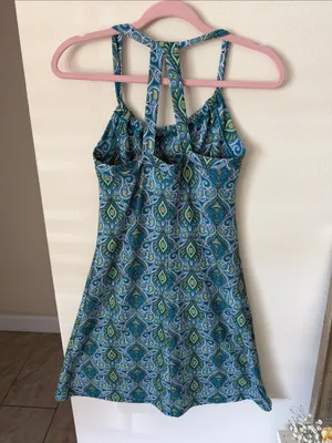 Prana blue green boho Quinn athletic built in bra mini outdoor dress S thumbnail 5