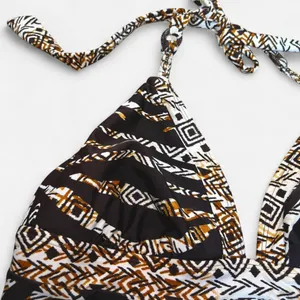 Brown patterned swim top thumbnail 2