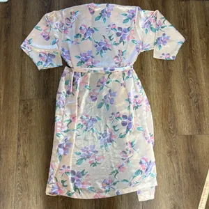 VTG Victorias Secret‎ Gold Label Floral Satin Robe Lace Light Pink Romantic sz M thumbnail 11
