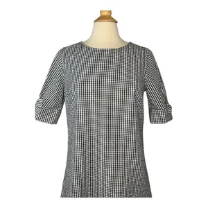 Crown & Ivy Gingham Shift Dress Womens Small‎ Black White Bow Sleeve Tunic Mini thumbnail 3