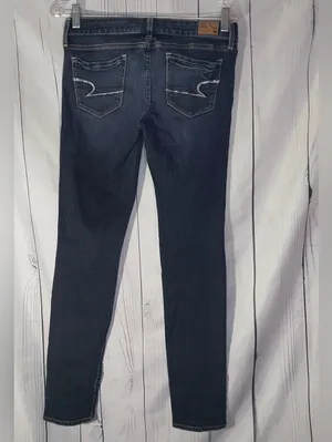 American Eagle Outfitters Women's Dark Blue Low-Rise Minimalist Y2K Skinny Jeans thumbnail 2