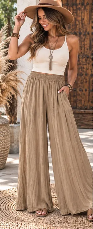 Final Touch Taupe Wide-Leg Palazzo Pants thumbnail 1
