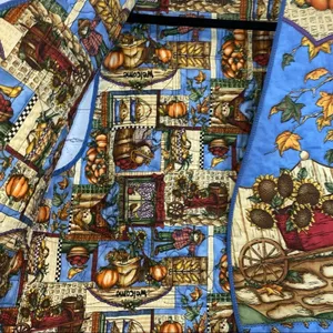 Handmade Reversible Fall Harvest Vest Scarecrow Pumpkin‎ Cottagecore Quilted thumbnail 2