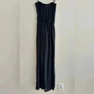Iris Los Angeles Black Strapless Jumpsuit, Flowy Chiffon Jumpsuit, Size Small thumbnail 12