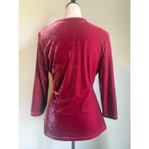 Soft Surroundings Velvet Faux Wrap Top Blouse M boho whimsigoth grunge‎ burgundy thumbnail 3