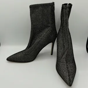 Jewel‎ Badgley Mischka Black Glitter Sock Bootie Size 6.5 Spike Heel Retro Glam thumbnail 5