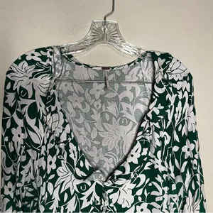 Free People‎ Rebecca Floral Green White Ruffle Tiered Long Sleeve Mini Dress thumbnail 4