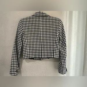 ZARA BLACK SINGLE BREASTED LAPEL COLLAR GINGHAM CROPPED BLAZER SIZE Med thumbnail 9
