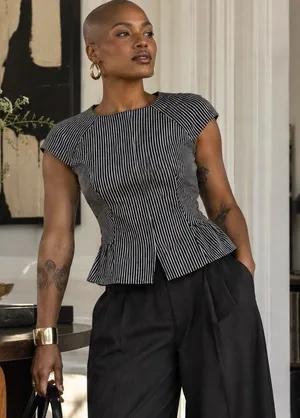 Kenneth Cole Pinstripe Structured Peplum Top 90s Minimalist 6 thumbnail 1