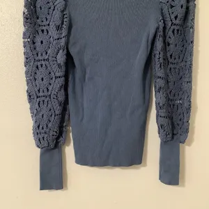 On Twelfth Blue Crochet Ribbed‎ Casual Going Out Autumn Fall Long Sleeve Top M thumbnail 6
