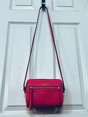 Kate Spade New York Perri Lane Looloo Pink Leather Laser Cut Crossbody Bag EUC thumbnail 15