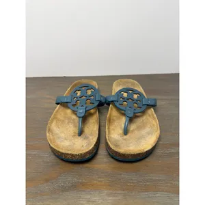 Tory Burch Miller Cloud Teal Blue Logo Thong Sandals Women's Size 9.5 thumbnail 6