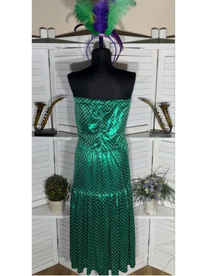 Vintage mermaid queen Halloween costume top bodysuit dress headband beaded L thumbnail 6