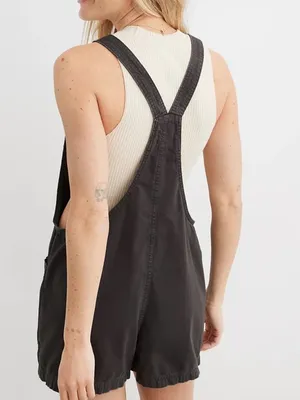 Aerie Beach Cotton Twill Shortalls Overalls/Romper Big Pockets Dark Gray size S thumbnail 2