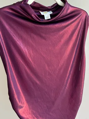 Maeve by Anthropologie Mock-Neck Ruched Shine Tank, Plum/Prune, Size Large thumbnail 11