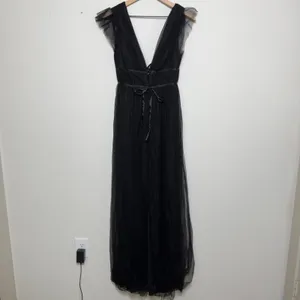 NEW Lulus Women Im All Yours Dress XS Black Tulle‎ Flutter Plunging Maxi Gown thumbnail 2