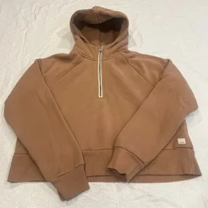 Vuori Women's Restore Half Zip Hoodie dark beige/tan color size M women thumbnail 1