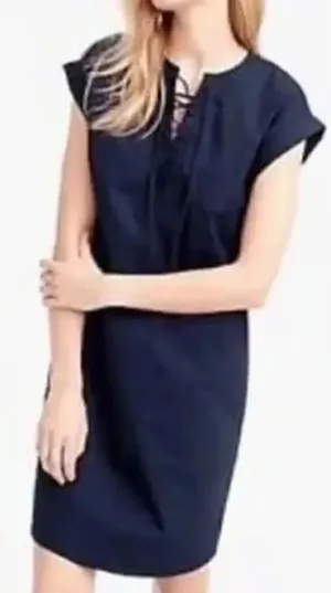 J Crew navy cotton lace up neck peasant S knee length dress thumbnail 1