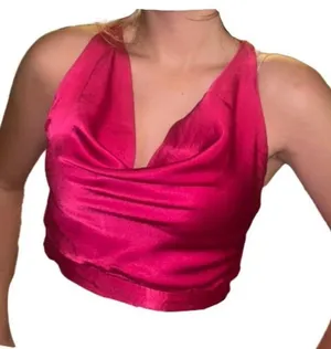 Zara NWT fuchsia pink satin cowl neck top thumbnail 1