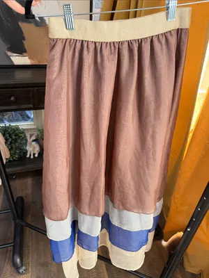 Women's Layered Colorblock Midi Skirt - Mauve, Blue & Cream thumbnail 2