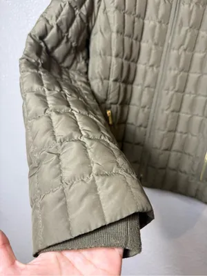 J.Crew Quilted Down Puffer Jacket Olive Green Stand Collar Zip Coat L Style 9732 thumbnail 5