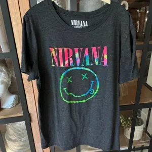 Nirvana graphic band tee short sleeve top tshirt rainbow charcoal smiley face thumbnail 1