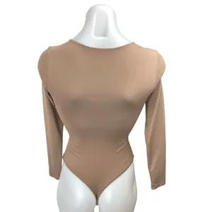 Aritzia Babaton Tan Long Sleeve Crew Neck T Shirt Thong Bodysuit Top Size XS thumbnail 2