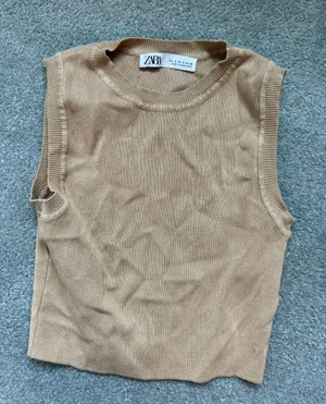 ZARA Tan Crop Top Knit thumbnail 1