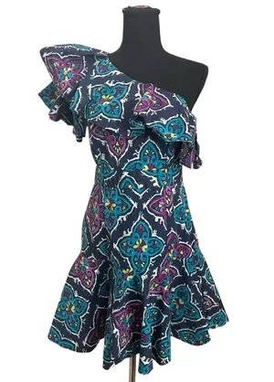 Josie natori premium cotton printed ruffle flare mini off shoulder dress thumbnail 3
