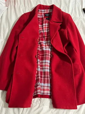 Abercrombie & Fitch Women's Vibrant Red Double-Breasted Peacoat thumbnail 1