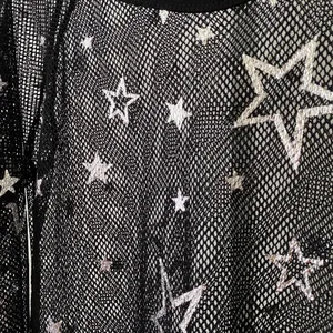 Goth Rave Goth Moody Feminine‎ L Black Mesh Star Print Top Sheer Celestial Rave thumbnail 4
