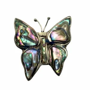 Vintage Alpaca Mexico Abalone Shell Butterfly Brooch thumbnail 6