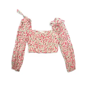 ASTR The Label Floral Sweetheart Crop Top Pink‎ Rose Smocked Back Tie Shoulder M thumbnail 4