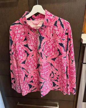 Lilly Pulitzer Skipper Popover in Coco Safari UPF 50+ Track Jacket XL thumbnail 1
