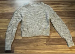 Abercrombie & Fitch Sweater Beige Tan Alpaca Blend Crop Cable Knit Sz Xs thumbnail 1