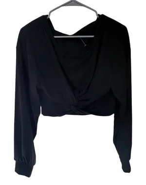 NWOT SHEIN Black Twist Front Crop Top Long Sleeve Y2K Going Out Womens Size Med‎ thumbnail 1