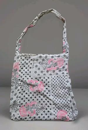 Free People Shoulder Bag White Pink Black Floral Fabric Tote Reusable Shopper thumbnail 1